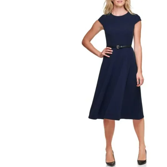 Tommy Hilfiger | Dresses | Tommy Hilfiger Black Midi Fit And Flare Dress  Size 8 | Poshmark